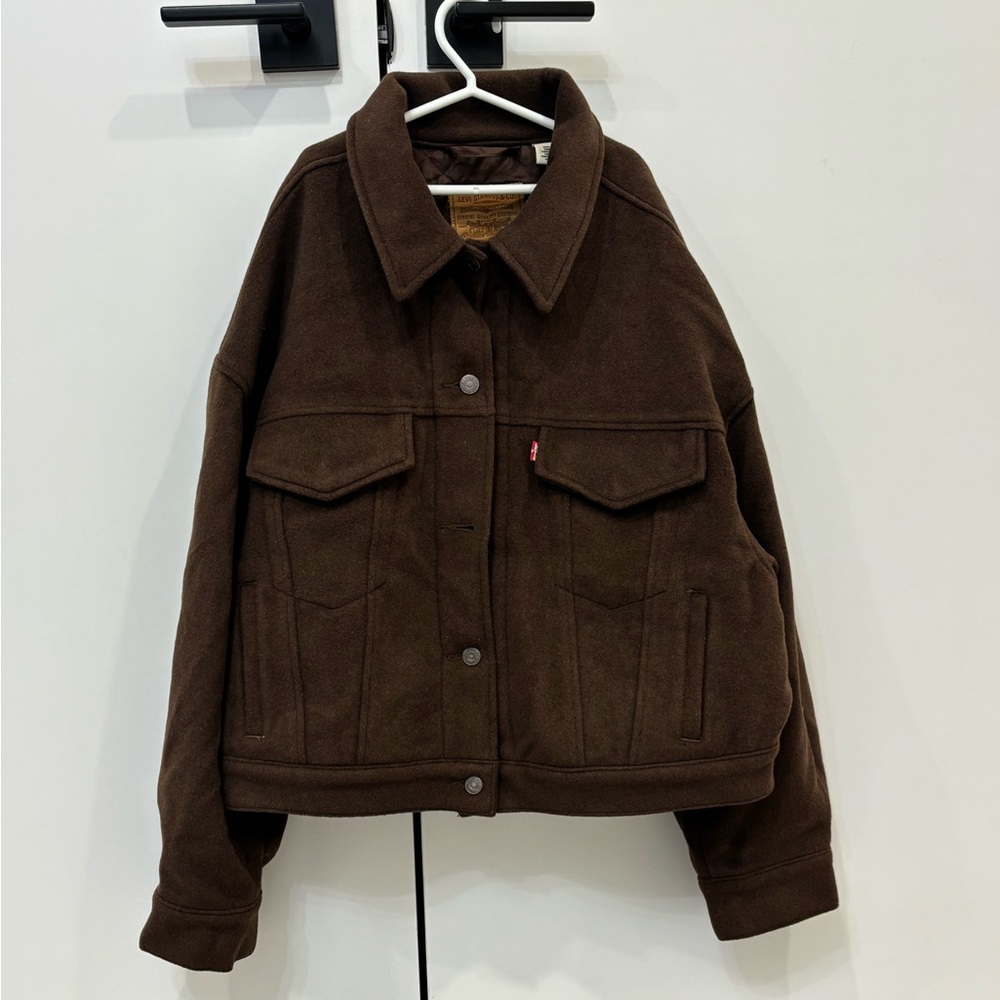 Levi’s Wool Bubble Cropped Trucker Jacket Size L Quilted Brown